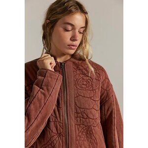 Free People Rose Zip Up Sweatshirt Womens S Boho Floral Brown Contemporary